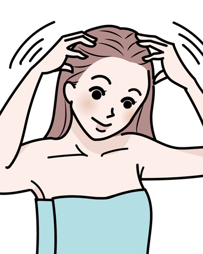 頭皮マッサージする女性のイラスト